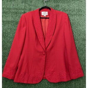 Social Collection Woman's 18 Vintage Lined Red Embellished Beaded V Neck Blazer